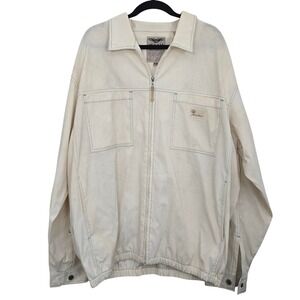 Vintage Karl Kani XXL White Faux Leather Zip Jacket Distressed 90s Streetwear